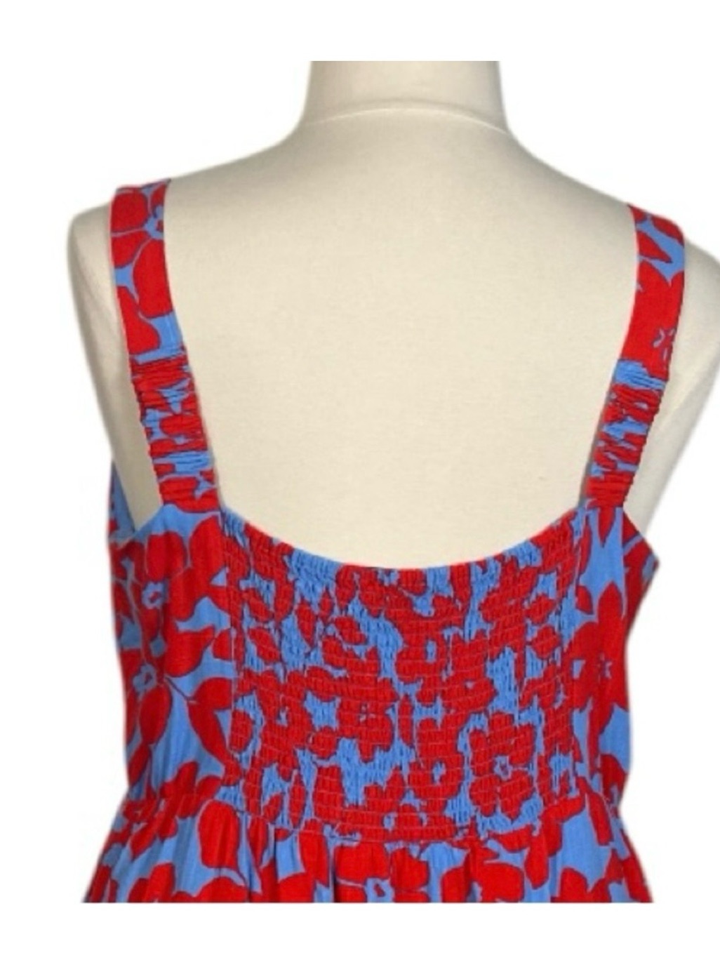 Draper James Dress Smocked Square Neck Blue Red Tropical Floral Women Size Xxl — image 5 of 8